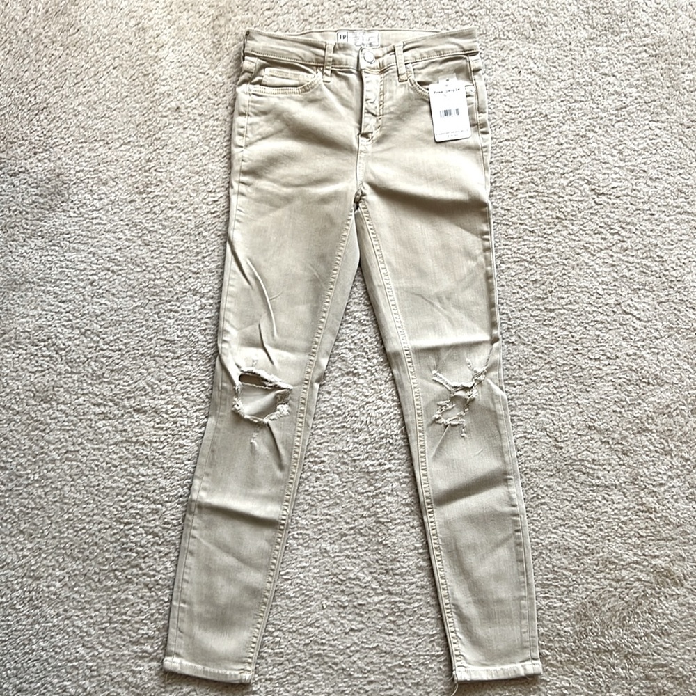 Free People Khaki Distressed Skinny Jeans